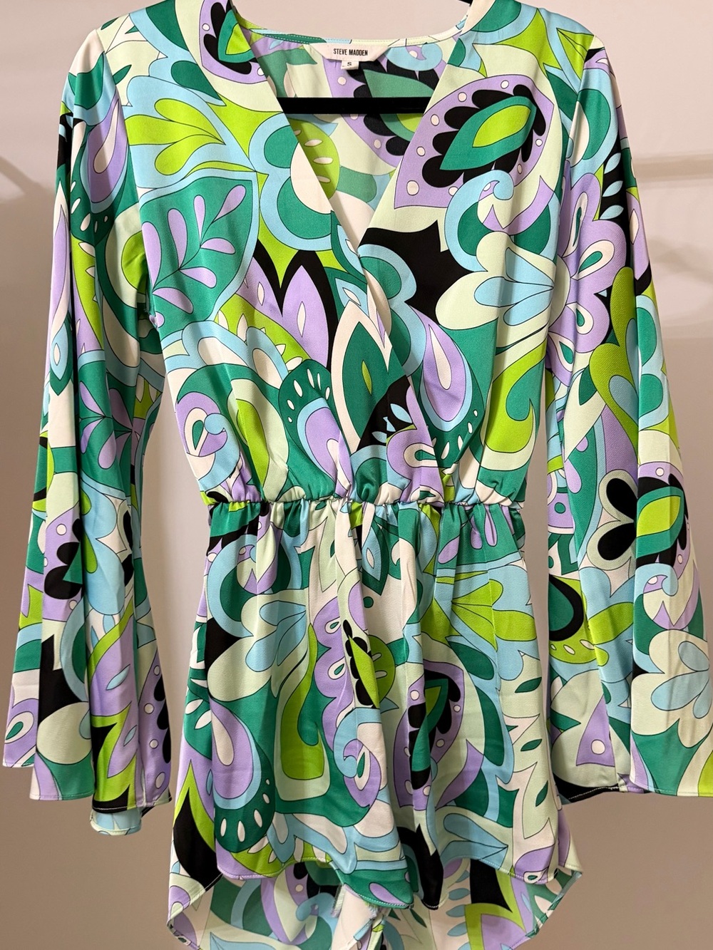 Steve Madden Green Lavender Paisley V-Neck Romper